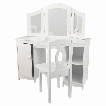 Белый деревянный туалетный столик-трельяж для девочек Deluxe Vanity & Chair 